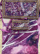 Load image into Gallery viewer, Purple sarong - pink + navy beaded flowers
