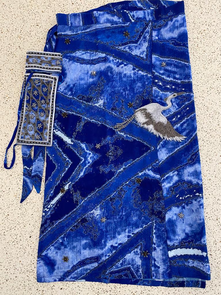 Royal blue sarong - flying crane