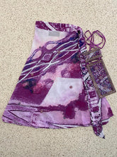 Load image into Gallery viewer, Purple sarong - pink + navy beaded flowers
