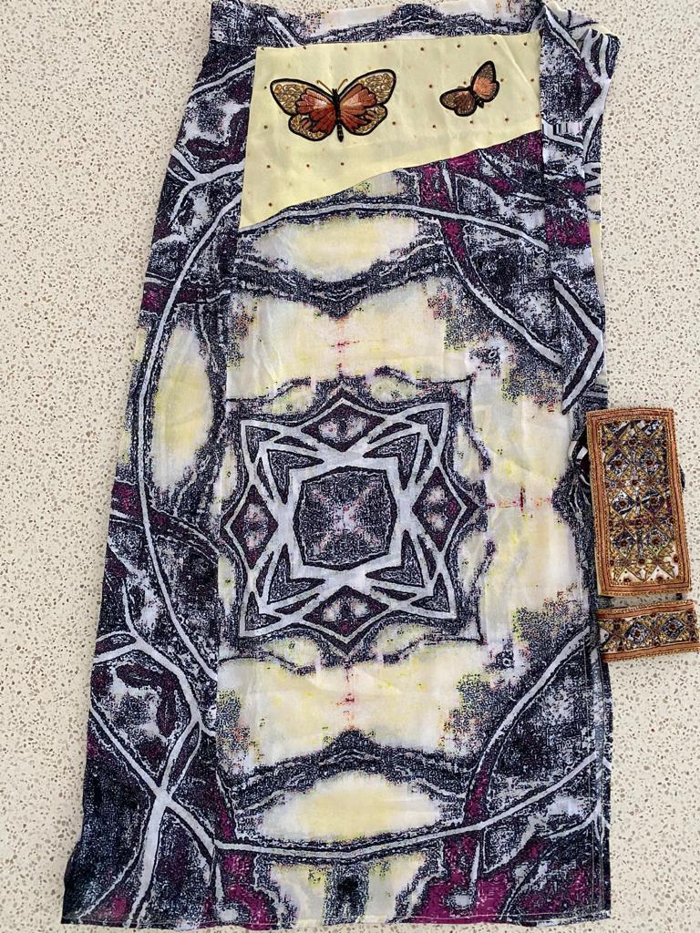 Cream, purple, white + yellow sarong - butterflies