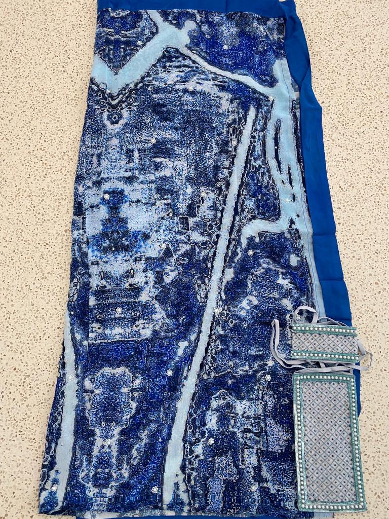 Deep blue sarong - little flowers with silver sequins