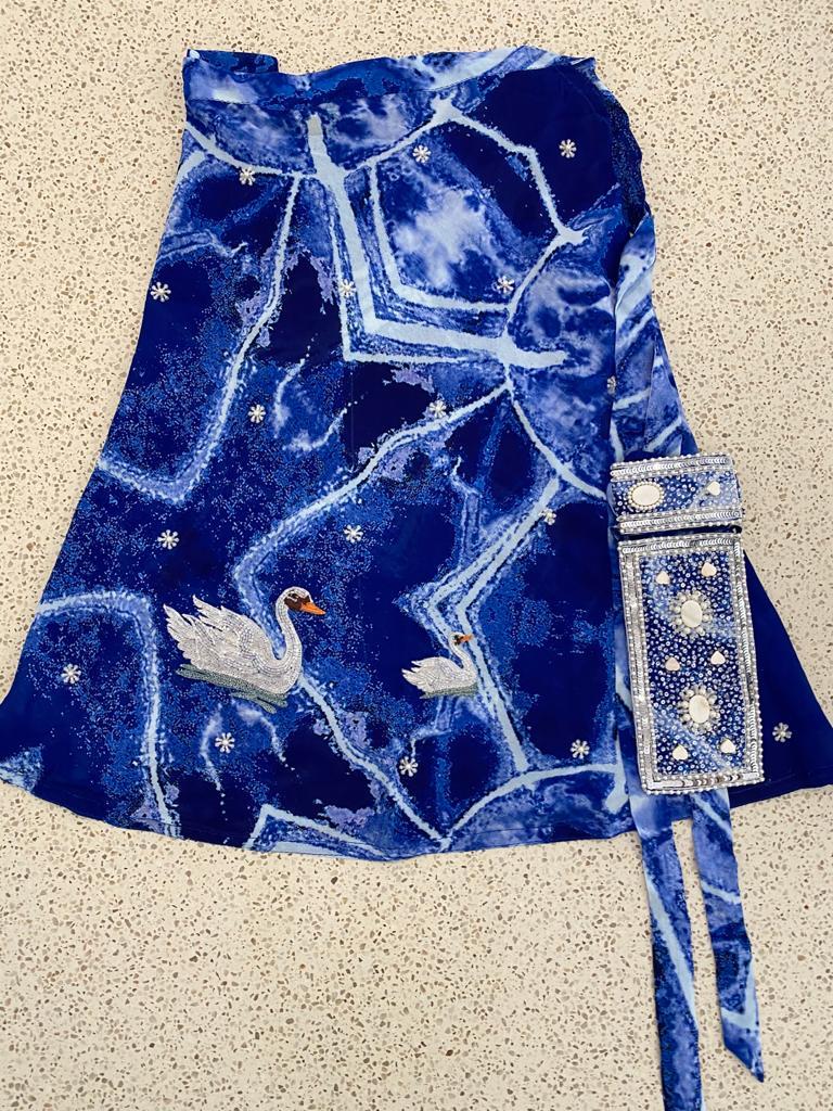 Deep rich blue sarong - white swans