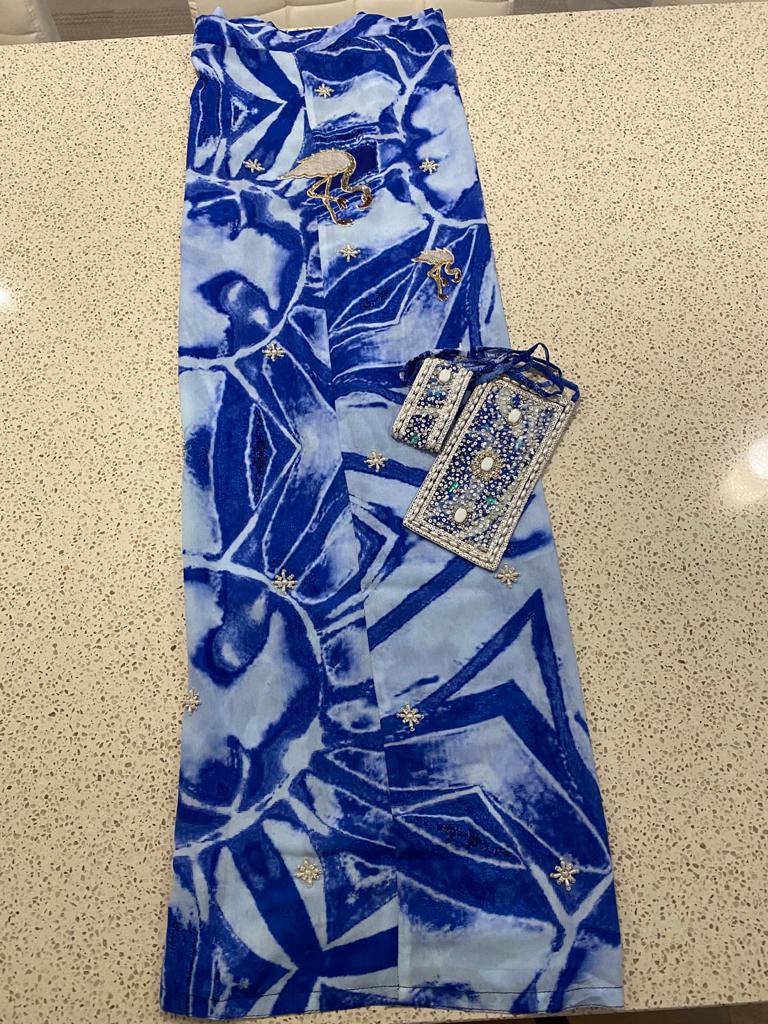 Royal blue sarong - white beads