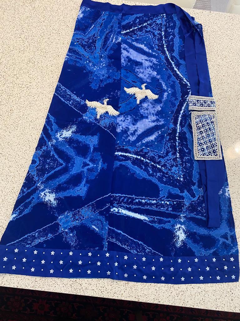 Deep blue sarong - two small cranes