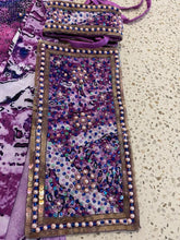 Load image into Gallery viewer, Purple sarong - pink + navy beaded flowers
