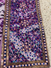 Load image into Gallery viewer, Purple sarong - pink + navy beaded flowers
