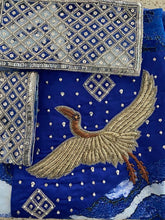 Load image into Gallery viewer, Deep rich blue sarong - matt gold crane
