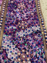 Load image into Gallery viewer, Purple sarong - pink + navy beaded flowers
